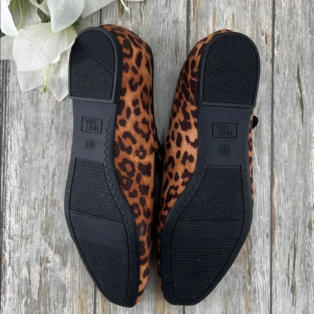 Women's Faux Leather Mary Jayne Leopard Print Flats Shoes Size 8.5